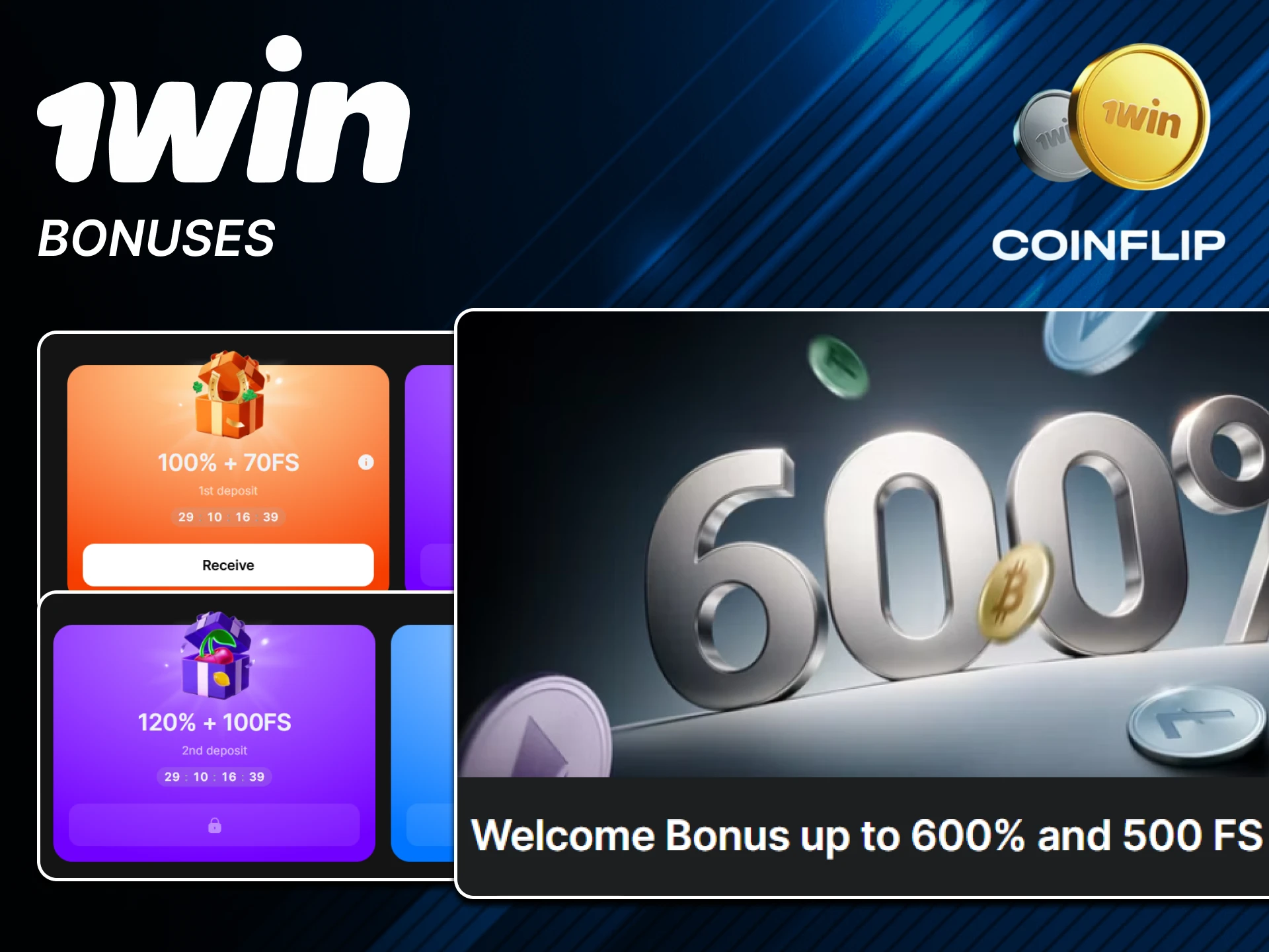 Coin Flip players can expect bonuses from the 1win website.