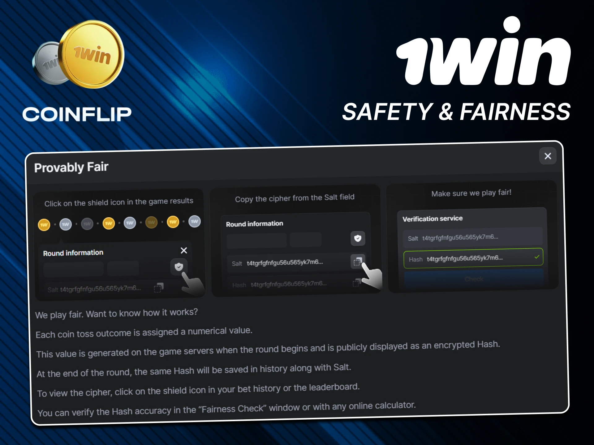 The Coin Flip game is safe on the 1win website.