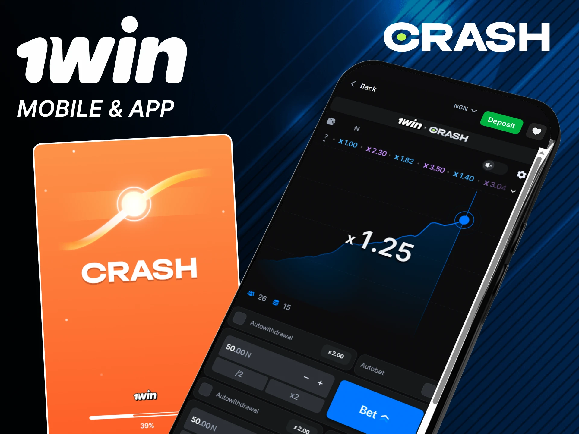 In the 1win app you can find the Crash game.