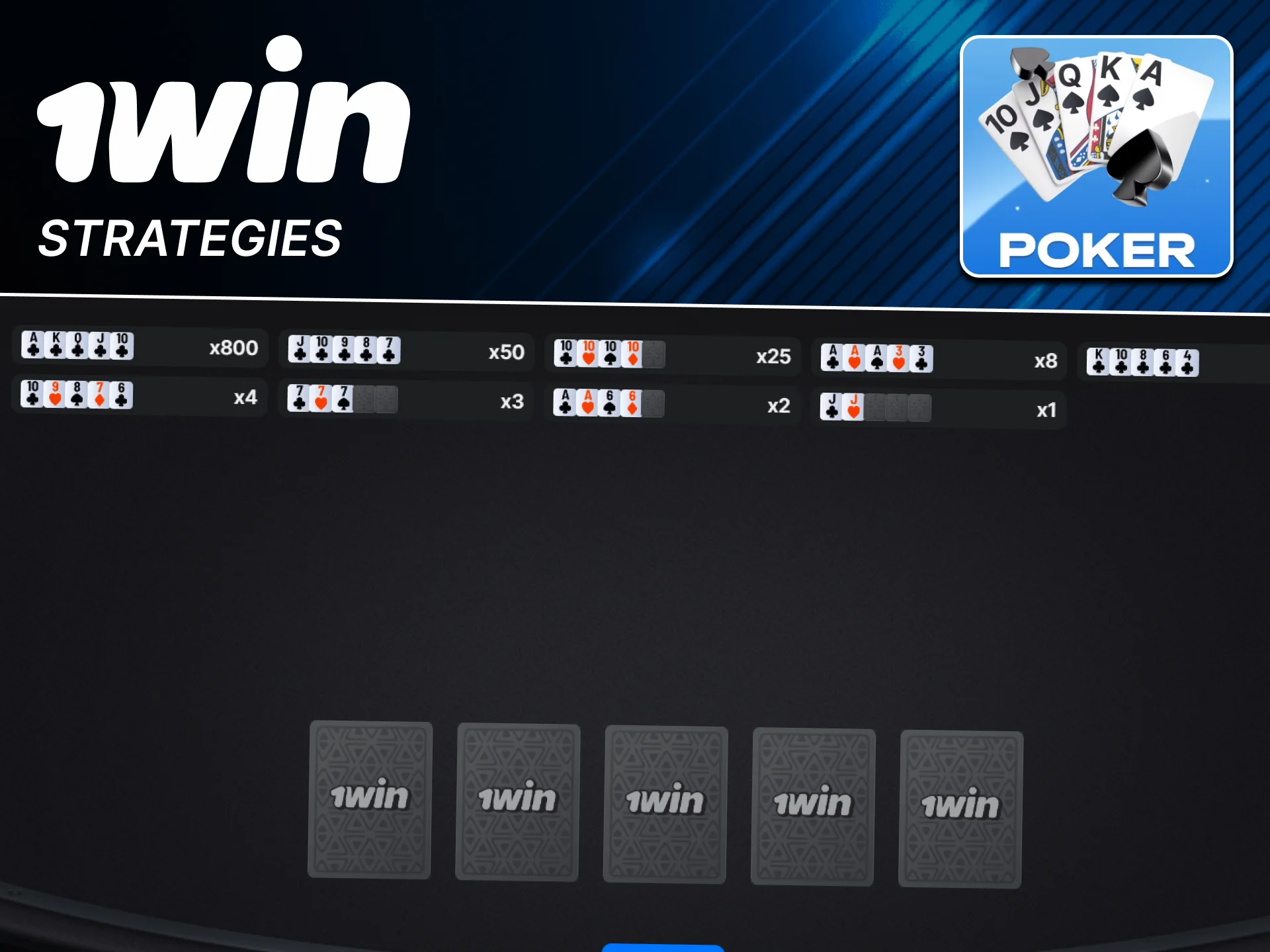Apply Poker strategies on the official 1win platform.
