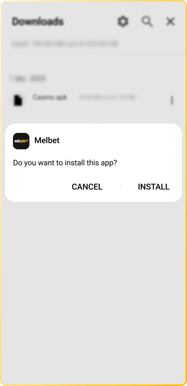 Complete the Melbet App installation on your Android phone.
