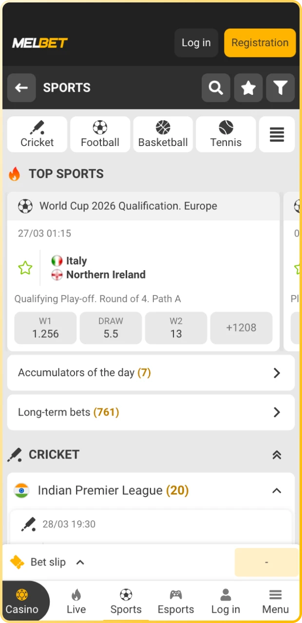 Place sports bets on the Melbet App in India.