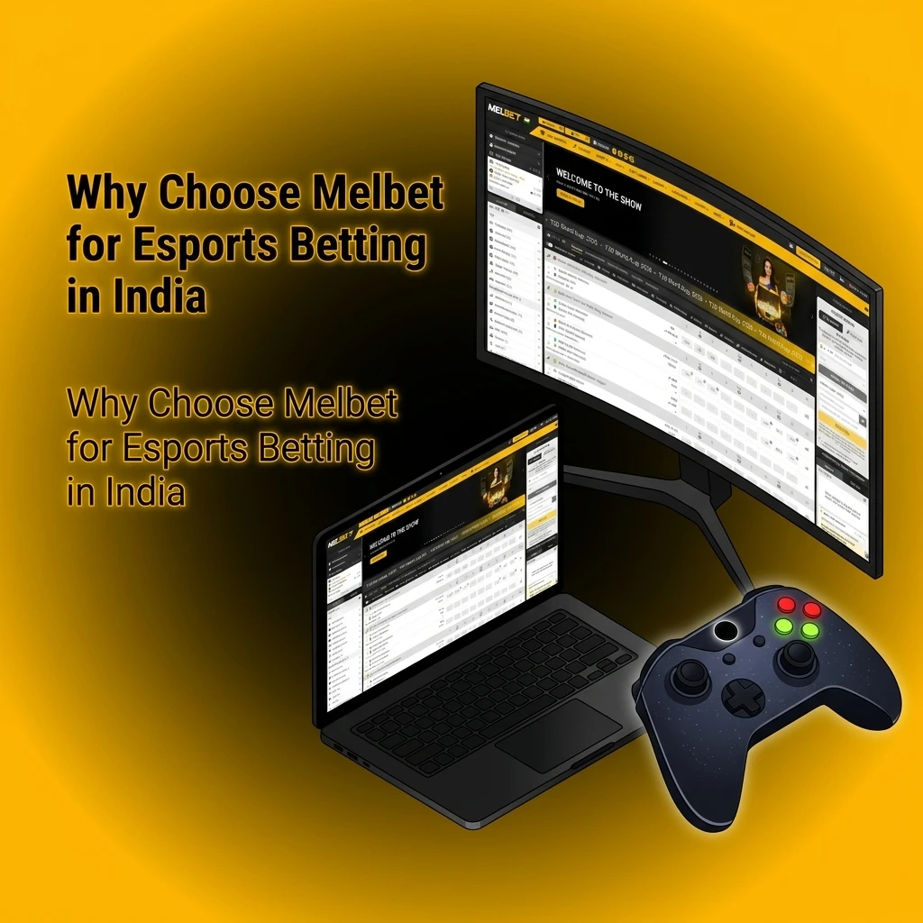 Melbet esports betting platform in India showing UPI payments, welcome bonus, and mobile app features